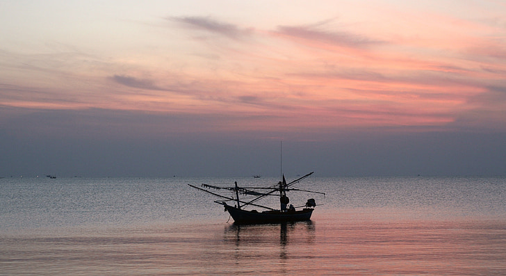 Thaïlande, bateau, tranquilité, belle, paix, calme, bateau de pêche