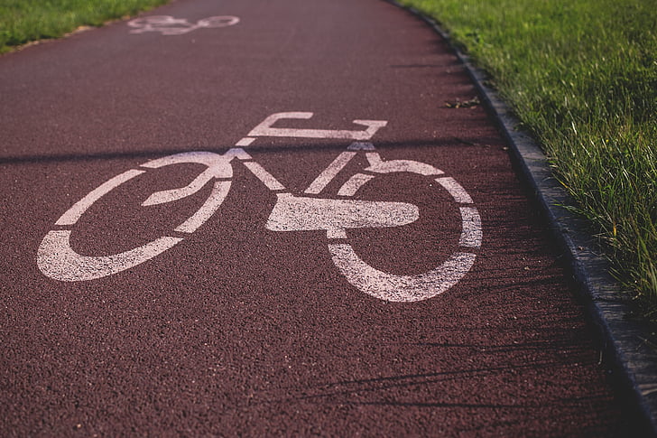 bicicletes, carril, fotos, encara, signes, carretera, carrer