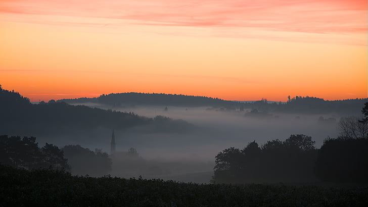 landscape, morning, nature, fog, early in the morning, sunrise, skies