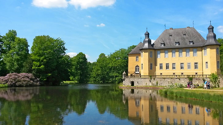 Castle, Moated castle, a Schloss dyck, Niederrhein, ingatlan, régi, történelmileg