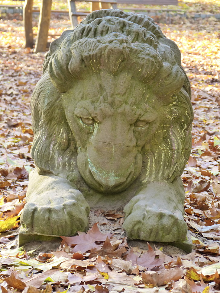 lion, stone, stone sculpture, park, statue, art, sculpture