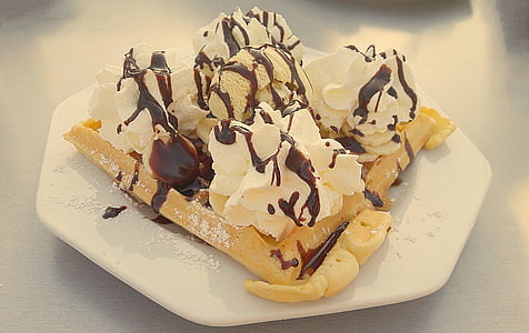 waffle, ice, delicious, summer, dessert, banana, cream