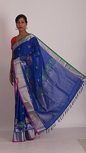 sarees, blå färg saris, Womens wear, indiska kläder, traditionella