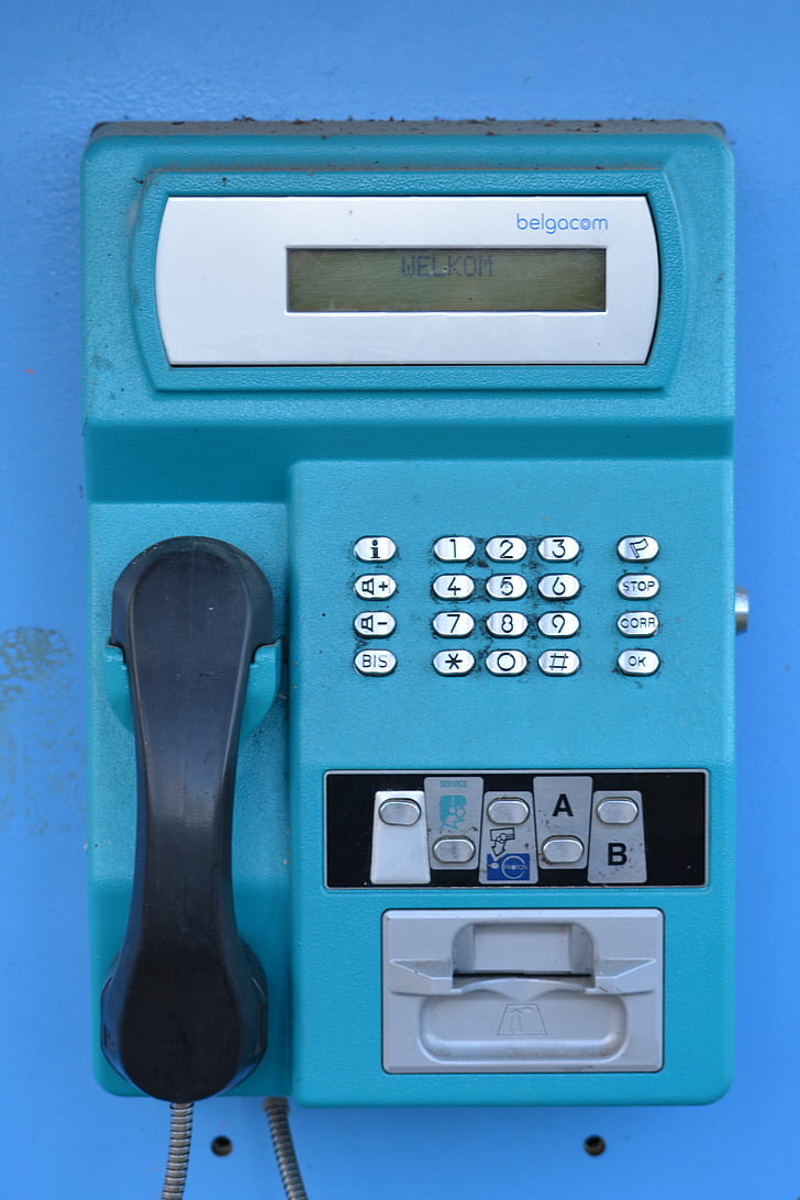 telefoon, betalen telefoon, Hoorn, toetsen, blauw, pay telefoon, communicatie