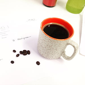 Kawa, kubek kawy, ziarna kawy, napój, napoje, Espresso