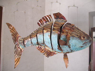 peix, obres d'art, Full, metall, metall art, art de xapa