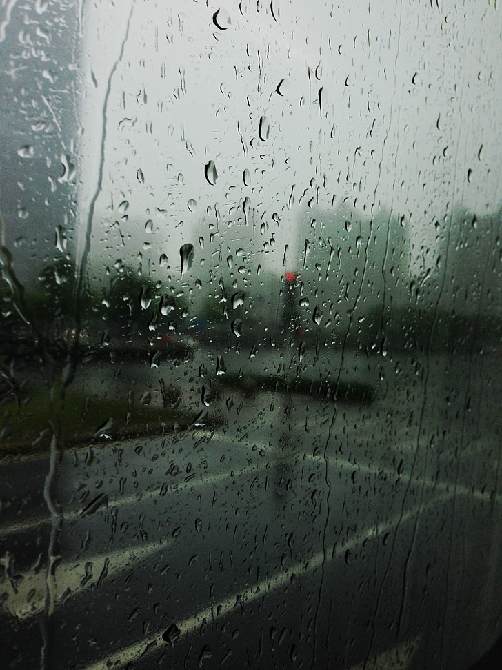 rain, road, glass, junction, the red light, city, gray