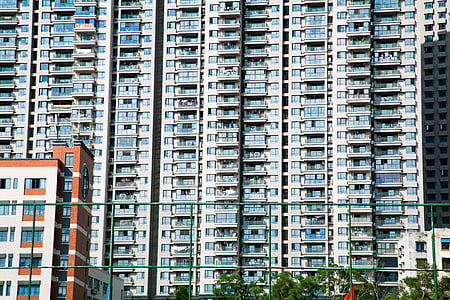 고층 빌딩, 유리, 윈도우, 집중, 중국, 아파트, 긍정적인