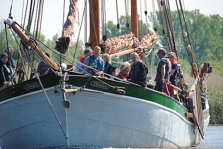 boot, Oldtimer, Harbour fesztivál, Buxtehude, nap, folyó, Sky