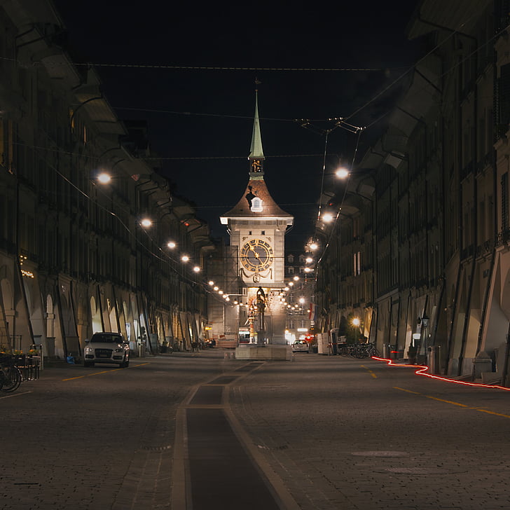 Zytglogge, Bern, oude stad, verlichte, nacht, toren, klok