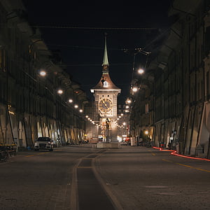 zytglogge, Bern, Stari grad, osvijetljeni, noć, toranj, sat
