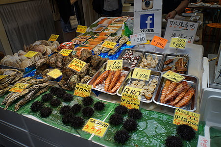 fresco, prodotti del mare, Giappone, mercato di porta nera