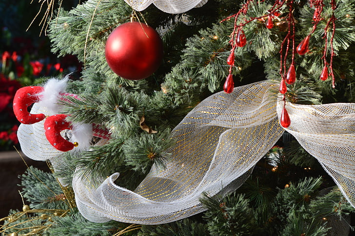 jul, træ, ornamenter, bue, ferie, dekoration, december