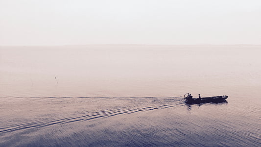 praia, barco, amanhecer, Crepúsculo, pescador, nevoeiro, Horizon
