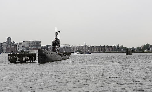gray, submarine, ships, boats, harbor, harbour, port