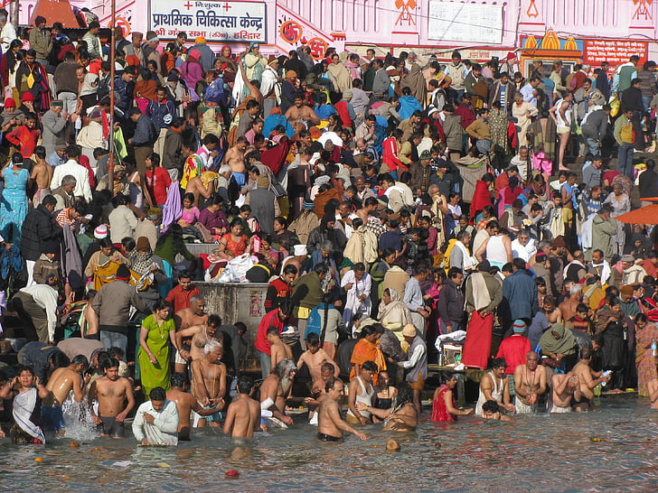 peregrinos, hindu, banho