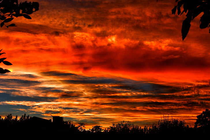 Sky, moln, solnedgång, landskap, siluett, orange färg, Cloud - sky