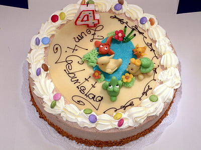 cake, birthday cake, dessert, sweet, marzipan, whipped cream, cream