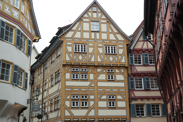 fachwerkhäuser, Esslingen, vanha kaupunki, ristikon, arkkitehtuuri, Timber kehystetty rakennus, julkisivu