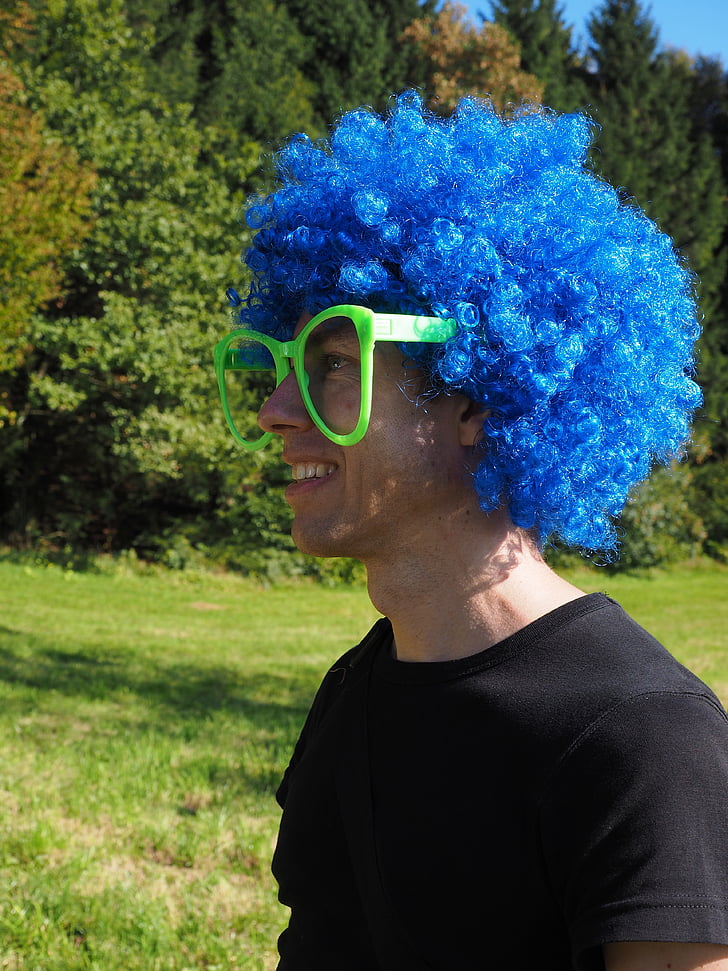 wig, blue, hair, panel, fun, carnival, dress