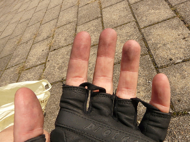 roko, prst, delo, umazano, rokavice, kolesarske rokavice