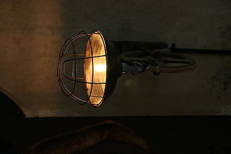 round, brown, metal, lighted, pendant, lamp, light industrial