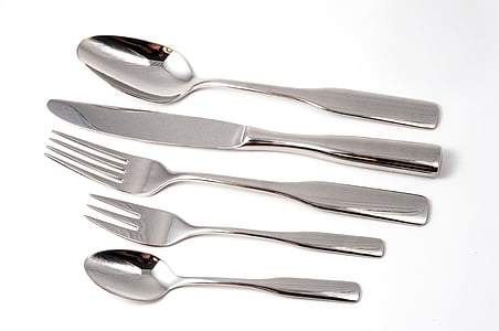 stainless, steel, Cutlery, Eat, Set, Shiny, silver colored