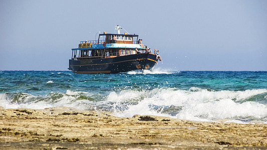 barco de cruzeiro, Verão, mar, férias, onda, cenário, Chipre