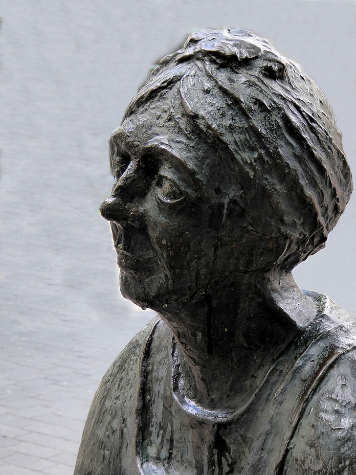 stone sculpture, grey, bust, woman, artwork, face, raindrop