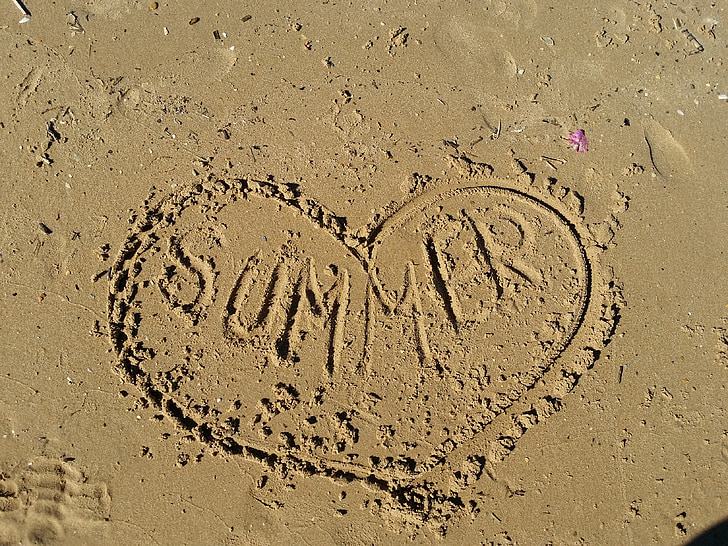пісок, літо, свято, пляж, текст, рукописного вводу, одне слово