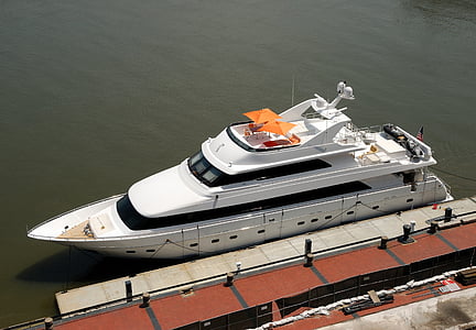 luxus yacht, csónak, kikötve, hajó, tenger, víz, utazás