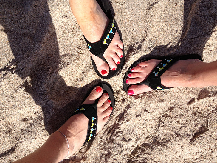 пясък, крака, сандали, ваканция, семейство, забавно, приятели