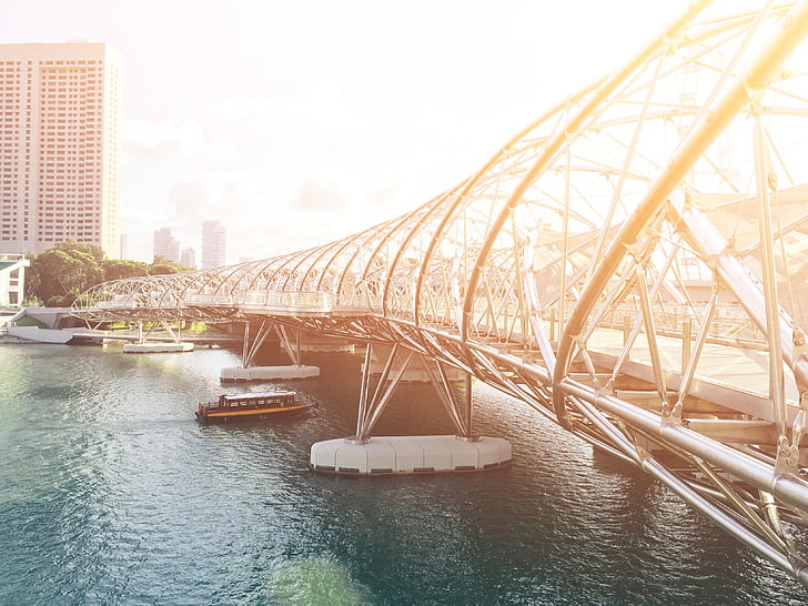 bridge, crossing, modern, design, architecture, construction, river