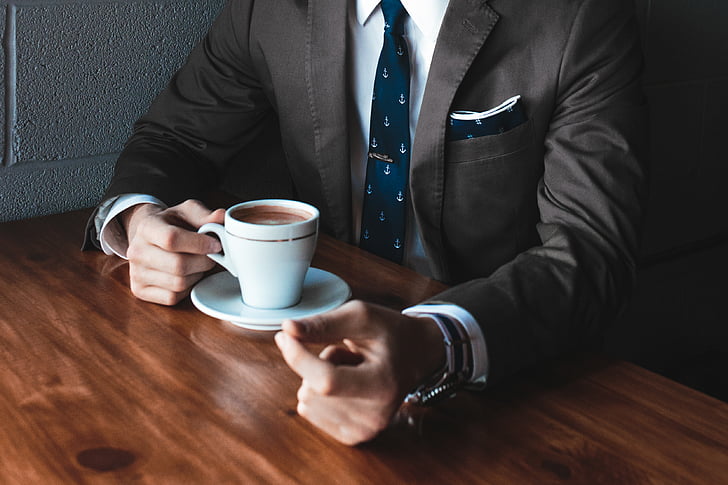 osoba, kava, sjedi, pije, poslovni čovjek, kafu - piti, šalica za kavu