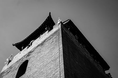 hitam dan putih, arsitektur kuno, Cina
