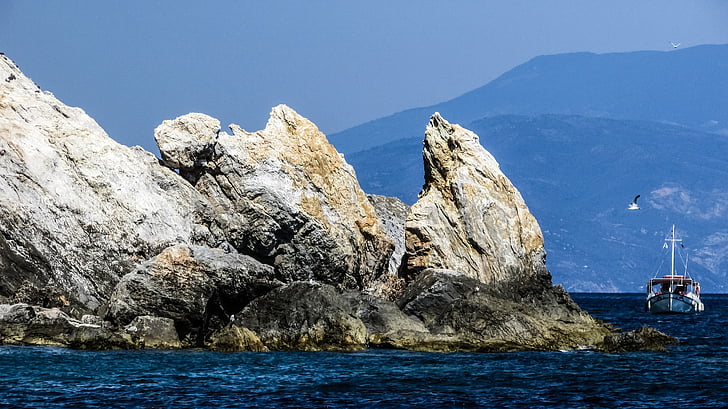 Grecia, Skiathos, Isola, spiaggia, roccia, Sporadi, Mediterraneo