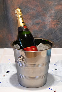 šampanas, butelis, ledo, švęsti, jubiliejus, šventė, gėrimas