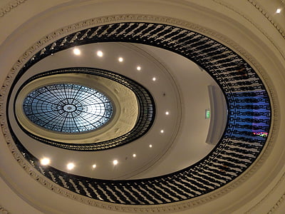 perspective, staircase, light shaft, railing, architecture, circle, curve
