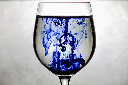 blæk, glas, blå, vand, kunst, farve, flydende