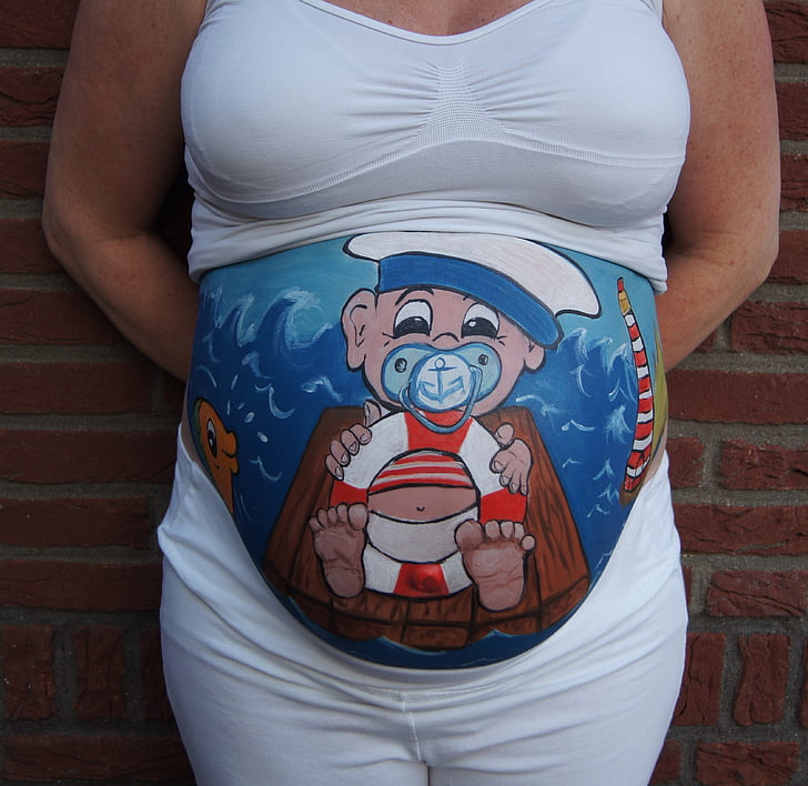 pregnant, bellypaint, belly painting, baby, sailor