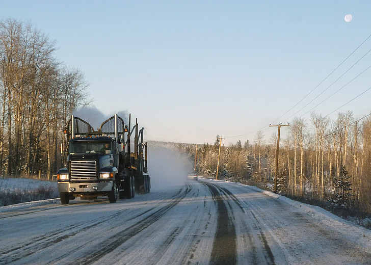 logging truck, transportation, technical, heavy equipment, technic, forestry, winter