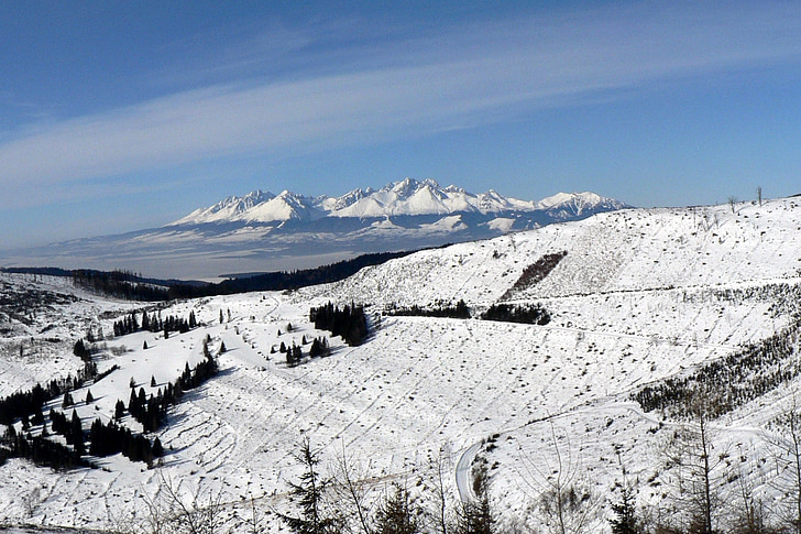 Slovakien, Vysoké tatry, bergen, snö, vinter, Höga Tatrabergen, land