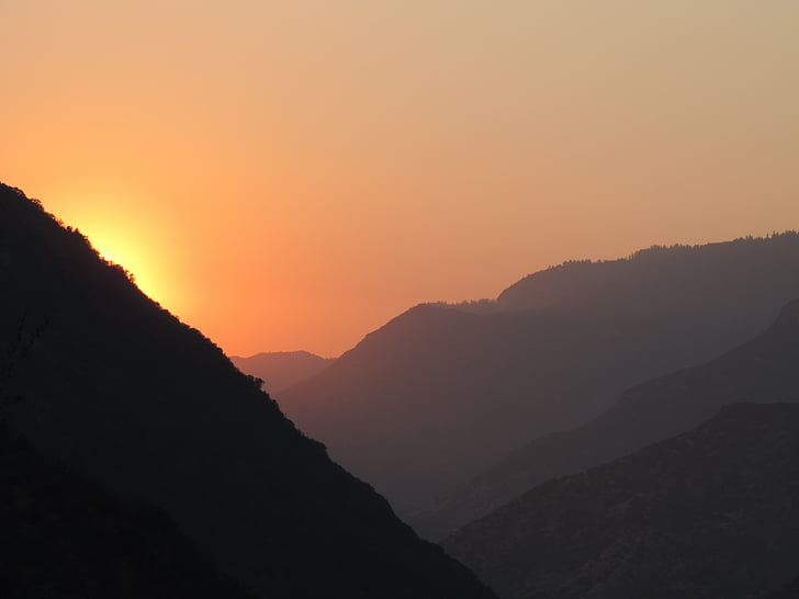 naplemente, hegyek, völgy, California, Kings canyon, természet, nézet