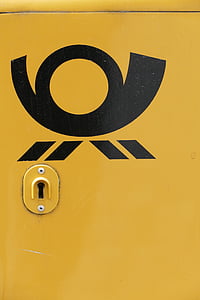 letter boxes, deutsche post, post horn, yellow