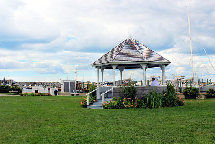 Mirador, colina del reloj, WESTERLY, Rhode island, barcos, verde, hierba