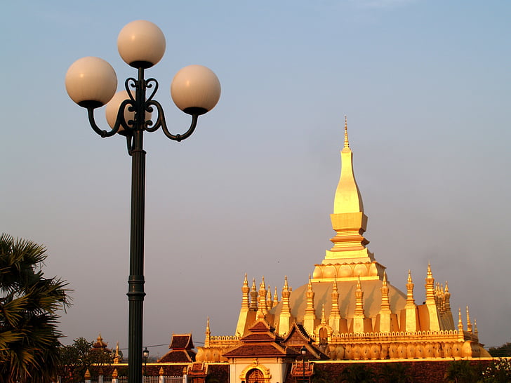 Golden pagoda, Pagoda, Wat pha-at luang, Vientiane, Laos, monument, buddhisme
