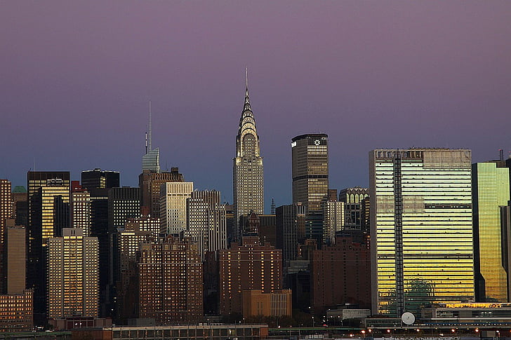 skyline, stad, Manhattan, Nieuw, York, Chrysler, gebouw