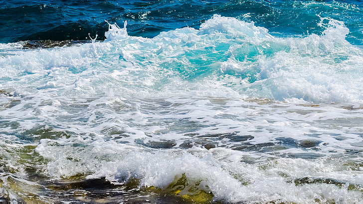 ola, espuma de, aerosol, mar, azul, Playa, Splash