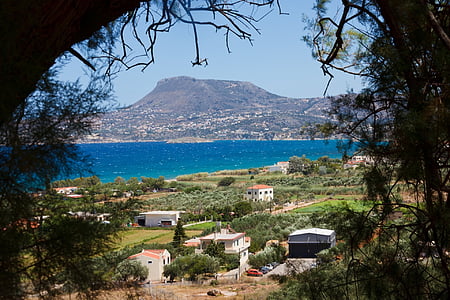 ainava, Crete, Grieķija, jūra, kalns, skats, Krētas