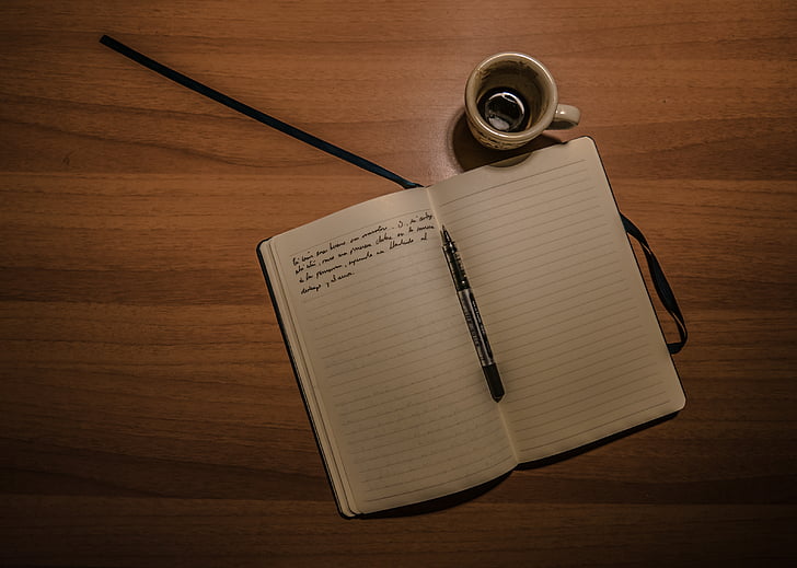 beverage, blank, coffee, composition, cup, desk, diary